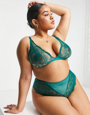ASOS DESIGN Curve Rosie lace high waisted knicker in green