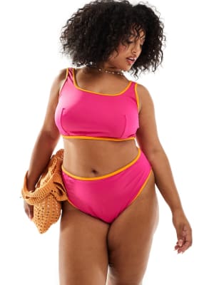 ASOS DESIGN Curve – Różowe bikini z kontrastową lamówką
