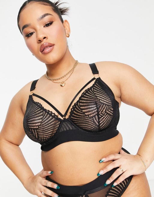 ASOS DESIGN Curve Samantha geo lace soft bra in black