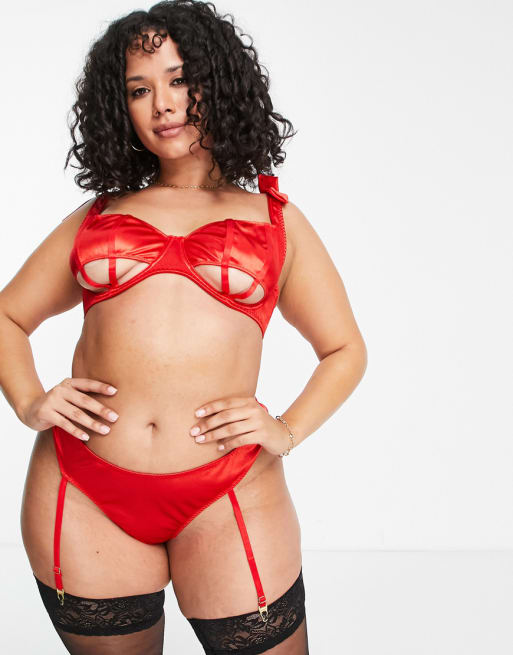 ASOS Curve ASOS DESIGN Curve satin bow underwire bra in red