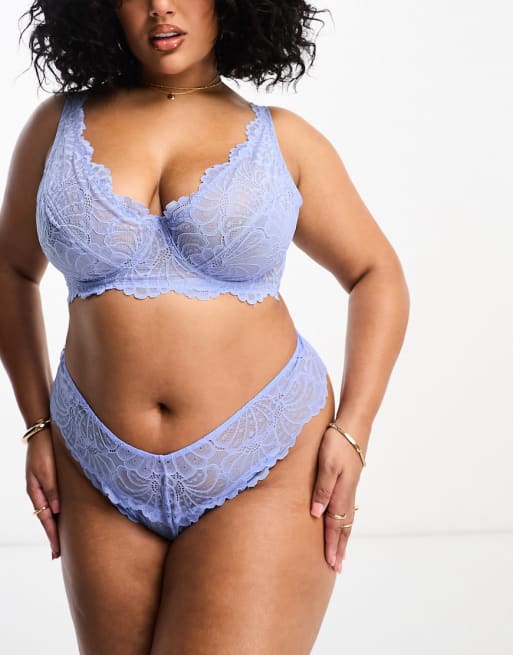 ASOS DESIGN Curve – Sienna – Blåklintsblått set i spets