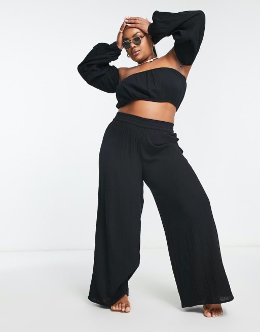 ASOS DESIGN Curve - Strandkleding met blote schouders in zwart gaas, deel van co-ord set
