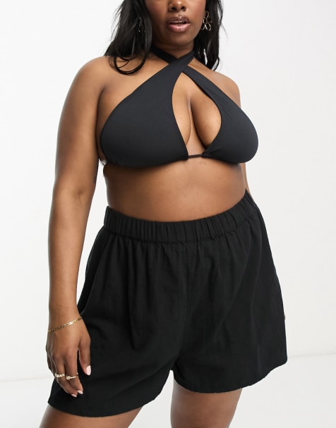 ASOS DESIGN Curve – Strukturiertes Strand-Set in Schwarz - view 1