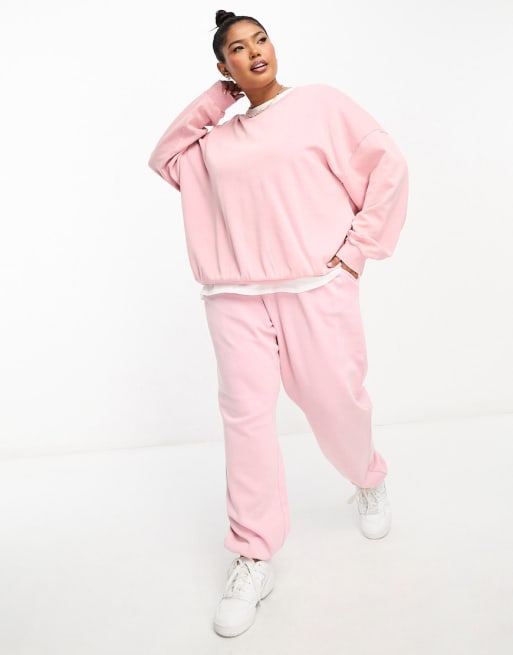 ASOS DESIGN curve sweat set in washed pink ASOS