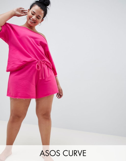 ASOS DESIGN Curve - Sweat-shirt et short confort à manches courtes avec bords bruts