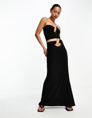 ASOS DESIGN cut out maxi skirt co-ord with metal detail in black | ASOS