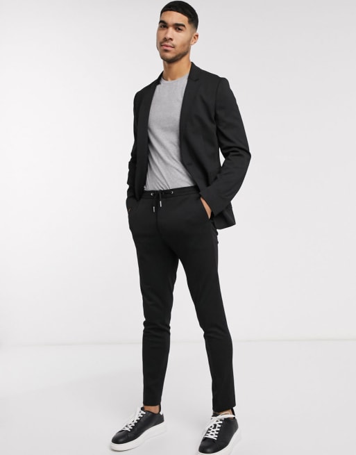 ASOS DESIGN – Czarny garnitur z dżerseju o bardzo obcisłym kroju