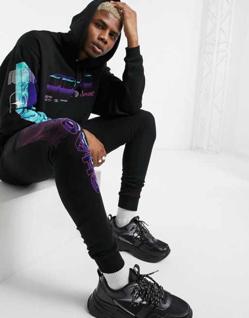 ASOS DESIGN – Czarny komplet z nieregularnie rozmieszczonym nadrukiem