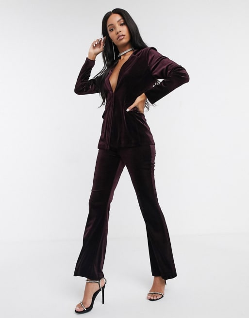 ASOS DESIGN – Czerwonobrunatny aksamitny garnitur z dżerseju