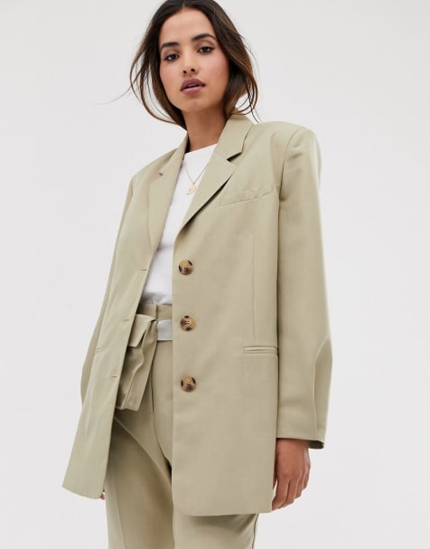 ASOS DESIGN – Dad – Blazer und zulaufende Anzughose in Sand