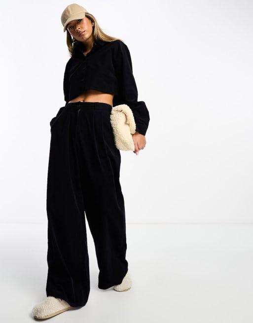 ASOS DESIGN - Dad broek van corduroy in inktblauw