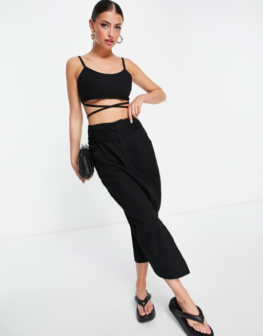 ASOS DESIGN denim bralet and midi skirt in black coord ASOS