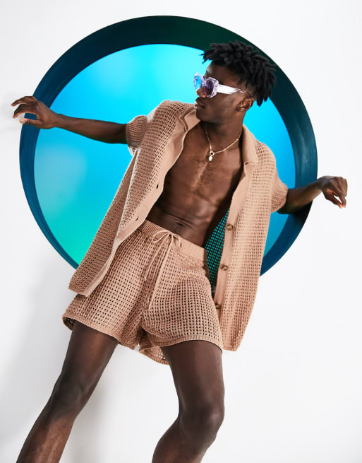 ASOS DESIGN - Design - Coordinato da mare unisex all'uncinetto in cotone colore neutro