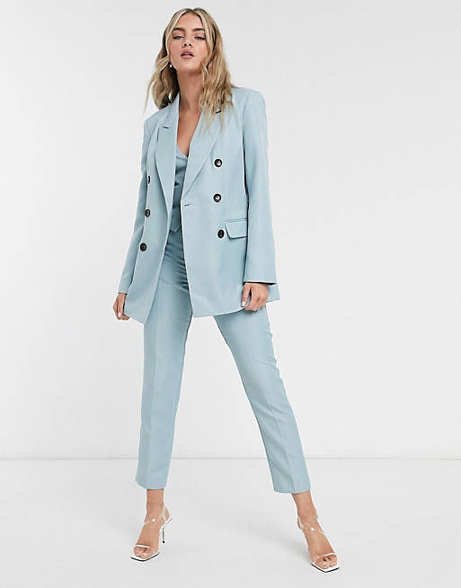  ASOS DESIGN double breasted slim dad 3 piece suit in chalky blue