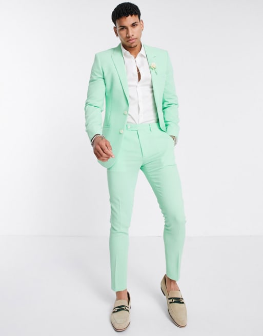 ASOS DESIGN – Elegancki garnitur o bardzo obcisłym kroju z krepy w zielonym kolorze