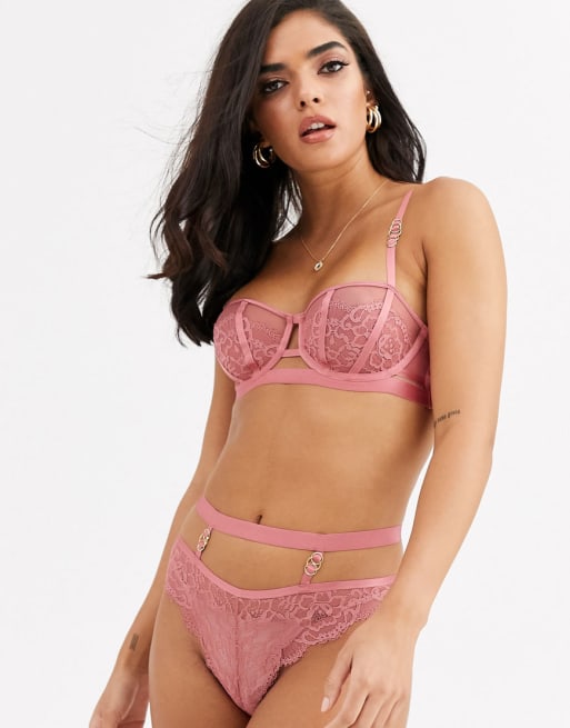 ASOS DESIGN - Eloise - Soutien-gorge à armatures et string avec anneau et os