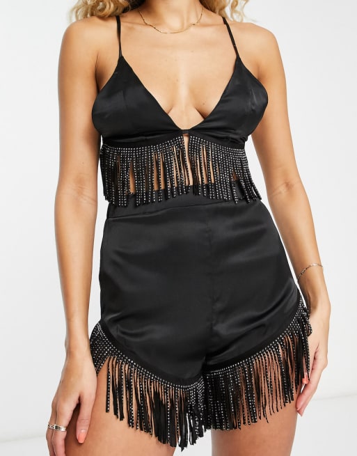 ASOS DESIGN embellished tassel beach set in black