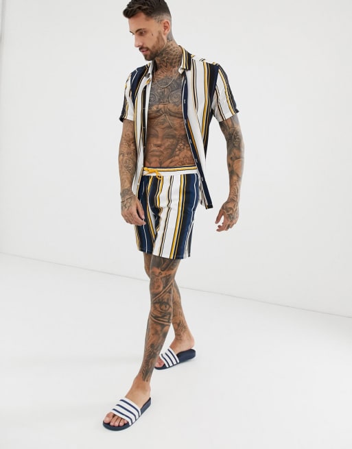ASOS DESIGN - Ensemble à rayures - Bleu marine et jaune moutarde