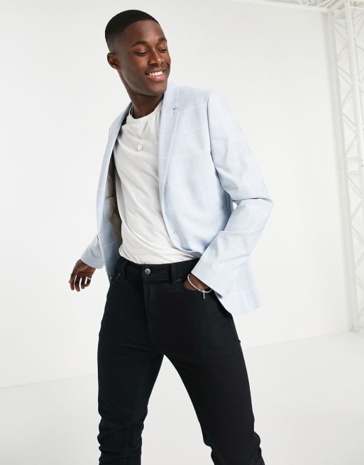 ASOS DESIGN - Ensemble ajusté à carreaux larges - Bleu pâle