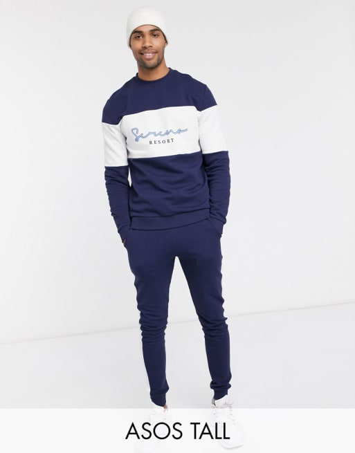 ASOS DESIGN - Ensemble avec bandes latérales blanc cassé - Bleu marine