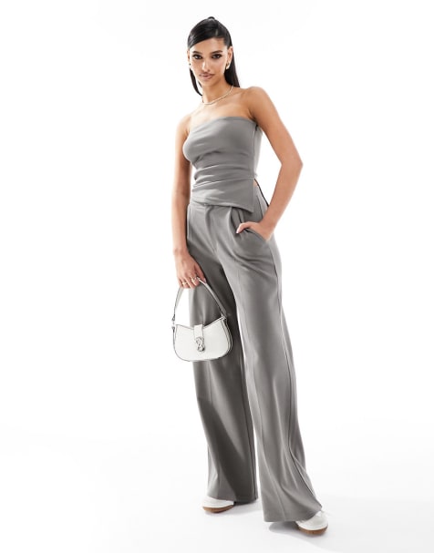 ASOS DESIGN - Ensemble avec top sans manches et pantalon large - Anthracite - view 1