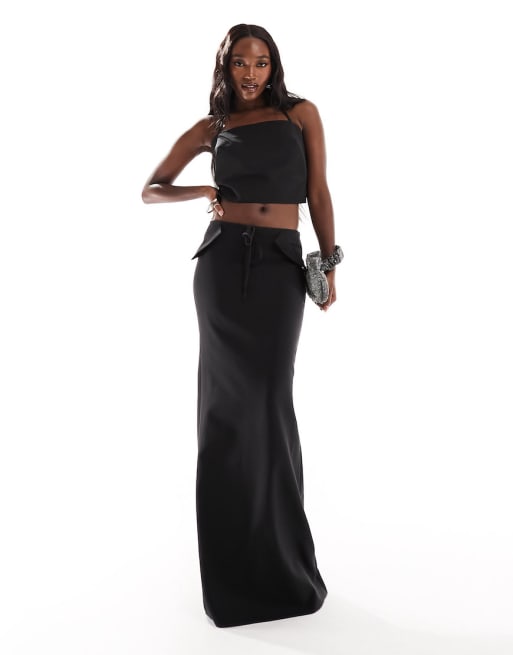 ASOS DESIGN - Ensemble minimaliste avec jupe longue à taille basse et top dos nu - Noir