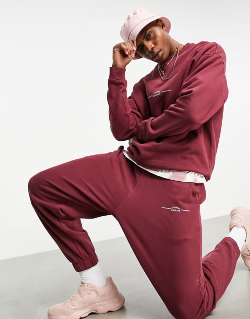 ASOS DESIGN - Ensemble oversize en coton biologique avec imprimé - Bordeaux délavé