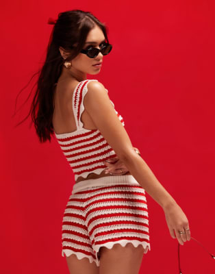 Ensemble Crop Top Et Short Assorti Rayé - Taille 8 UK, Neuf Avec étiquettes, Style Vacances