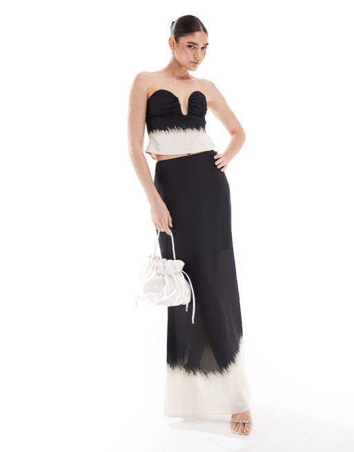 ASOS DESIGN - Ensemble top corset et jupe longue à fronces et imprimé dégradé