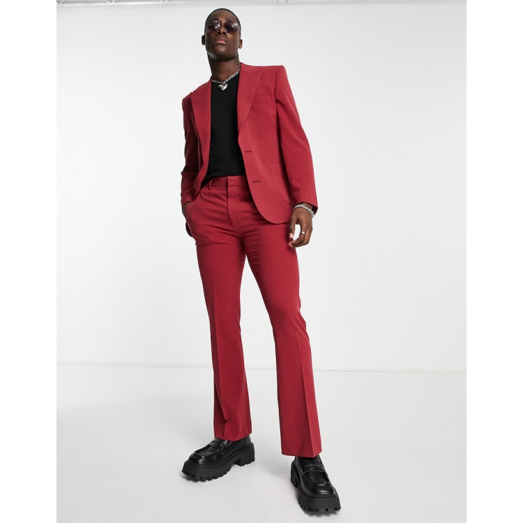 ASOS DESIGN flare suit pants in red rust cord