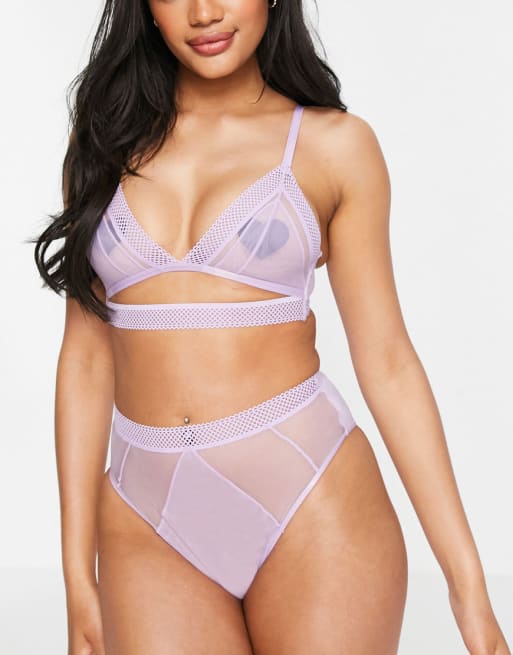 ASOS DESIGN Curve Fleur minimal mesh high waist brazilian in lilac