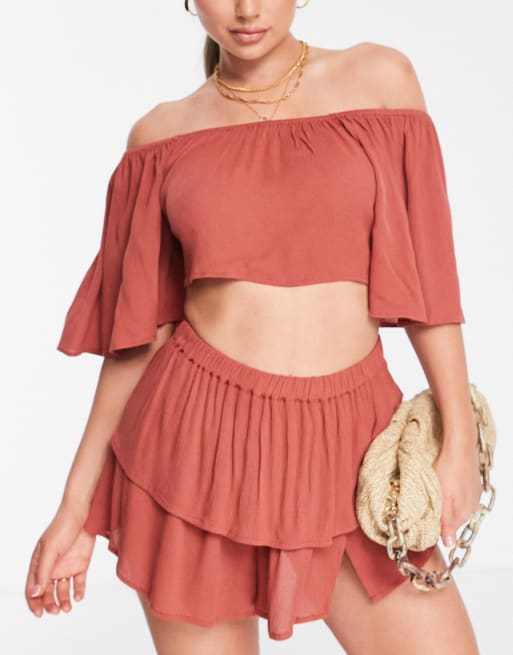ASOS DESIGN floaty bow back beach set in rust