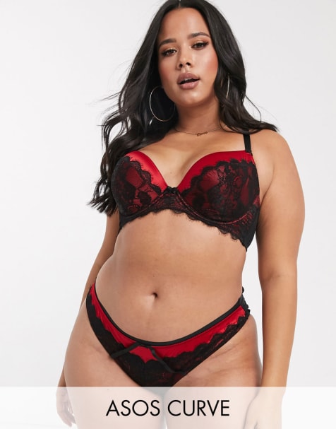 ASOS DESIGN – Fuller Bust – Annalise – Wattierter Bügel-BH und Slip mit Spitzenoverlay mit Muschelsaum