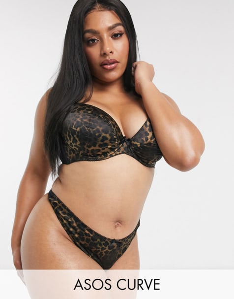 ASOS Design – Fuller Bust – Mia – Gepolsterter BH plus Tanga mit Animal-Print aus Satin