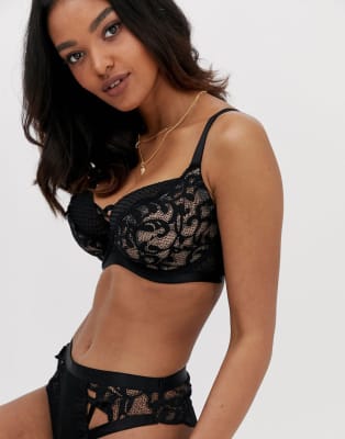 ASOS DESIGN Fuller Bust spot and lace strappy underwire bra and pant