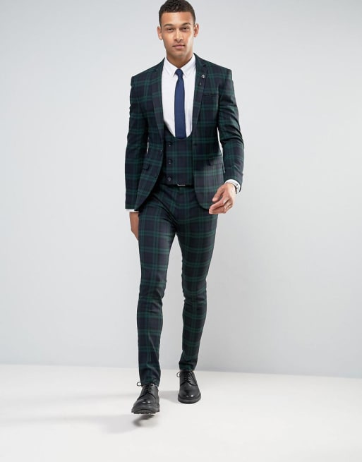 ASOS DESIGN – Garnitur o bardzo obcisłym kroju w dużą czarną kratę