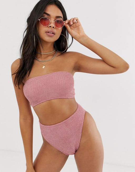 ASOS Design – Gekräuseltes, glänzendes Mix-and-Match-Modell in Rosé