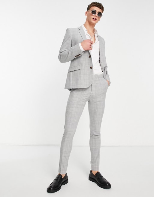 ASOS DESIGN - Gråt super skinny-jakkesæt med crosshatch-mønster