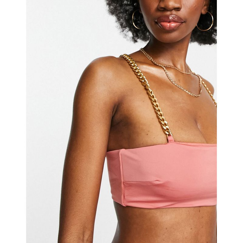 DESIGN – Größere Brust – Bikini aus recyceltem Material in Apricot mit Kettendetail