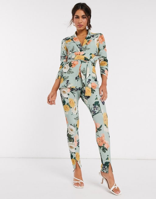 ASOS DESIGN – Grün geblümter Jersey-Anzug
