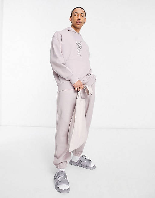 ASOS DESIGN heavyweight oversized tracksuit in dusty pink