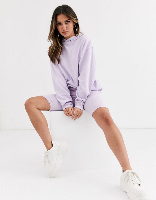 ASOS DESIGN hoodie and legging short co-ord in lilac