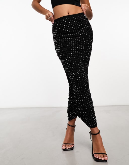 ASOS DESIGN hotfix cowl cami top and maxi skirt set in black