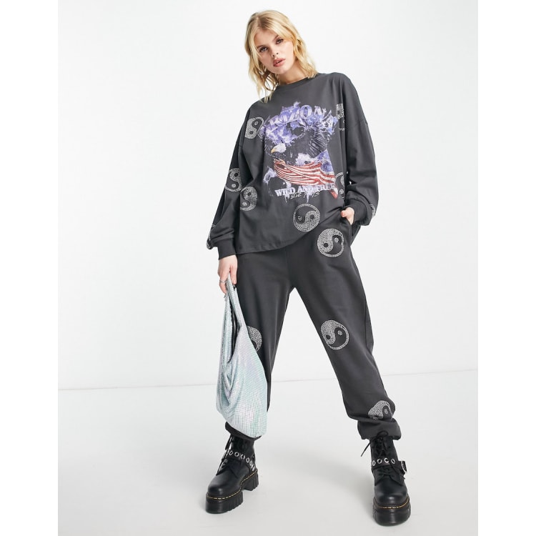 ASOS DESIGN iron on yin yang graphic jogger & long sleeve