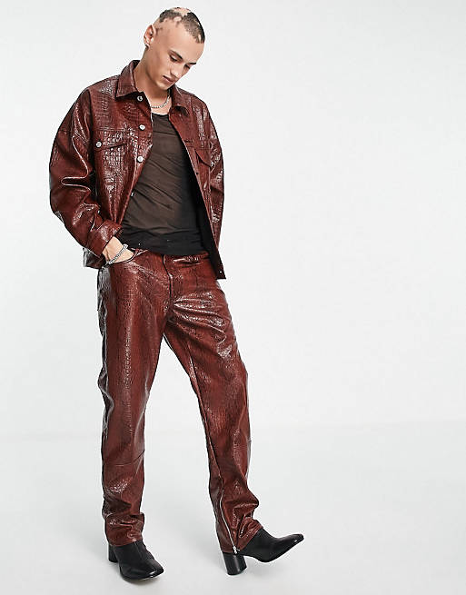 ASOS DESIGN jacket and jeans set in red snake print leather look