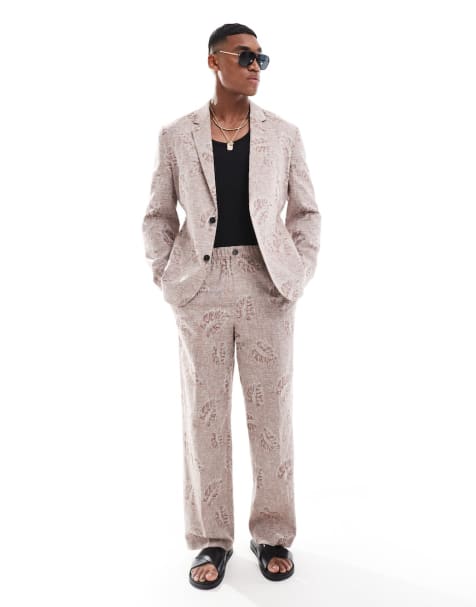 ASOS DESIGN jacquard suit in beige - view 1