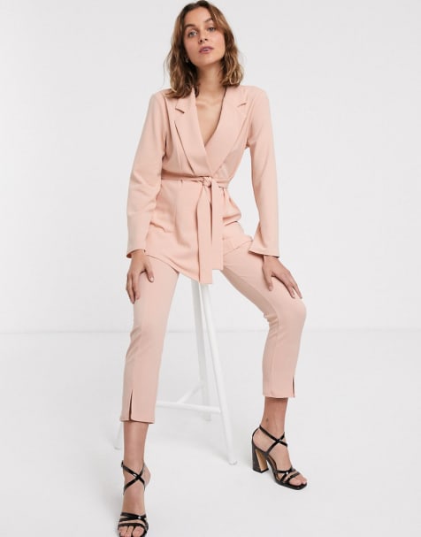 ASOS DESIGN – Jersey-Anzug mit Wickeldesign in Hautfarben