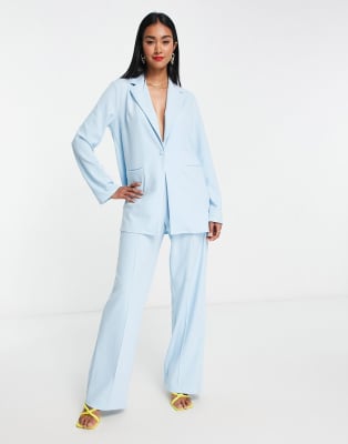 light blue trouser suit