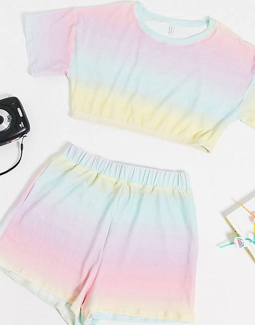 ASOS DESIGN jersey towelling beach two-piece in pastel ombre
