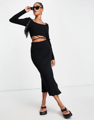 ASOS DESIGN - Jupe d'ensemble en maille fendue sur le devant - Noir